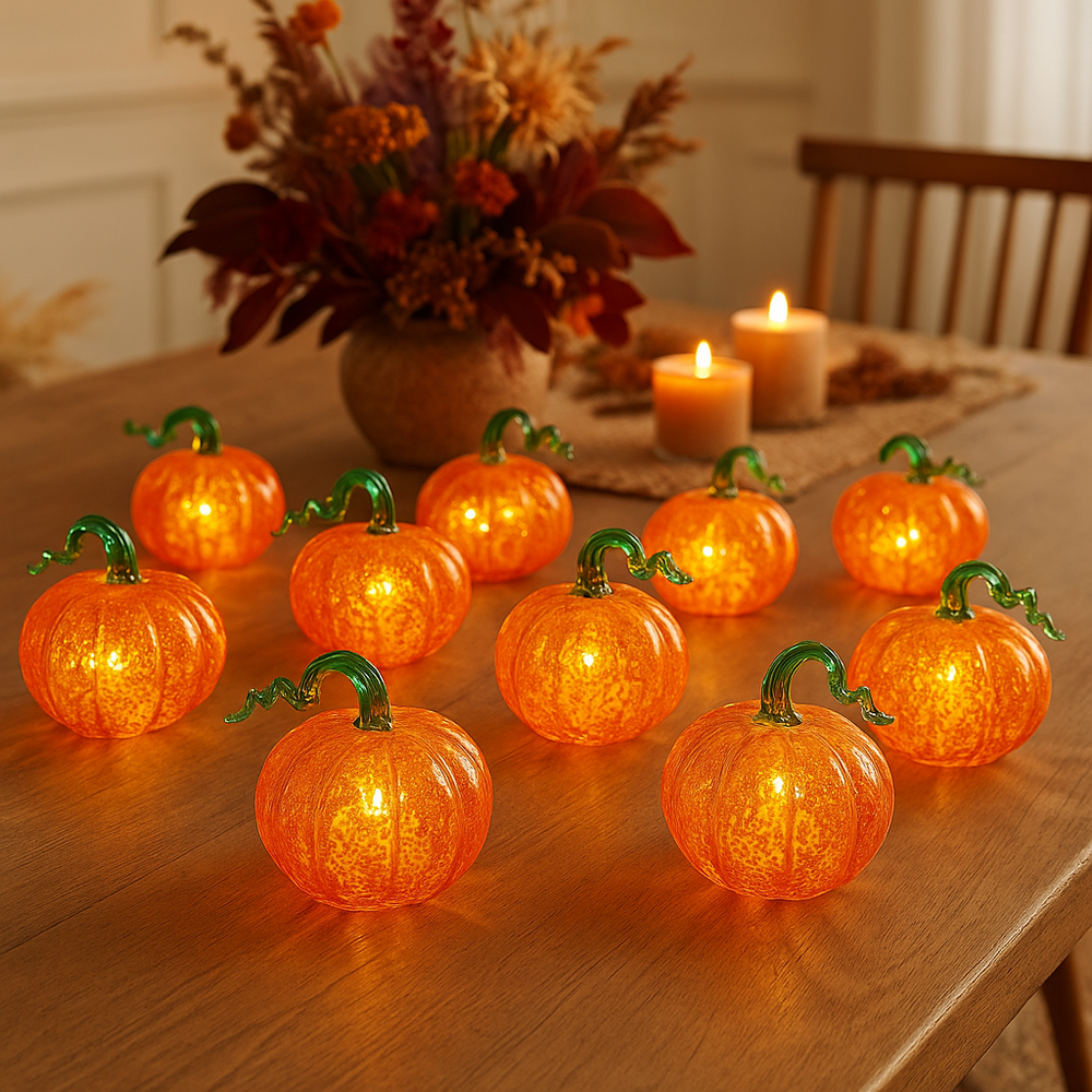 x12 Mini LED Glass Pumpkins