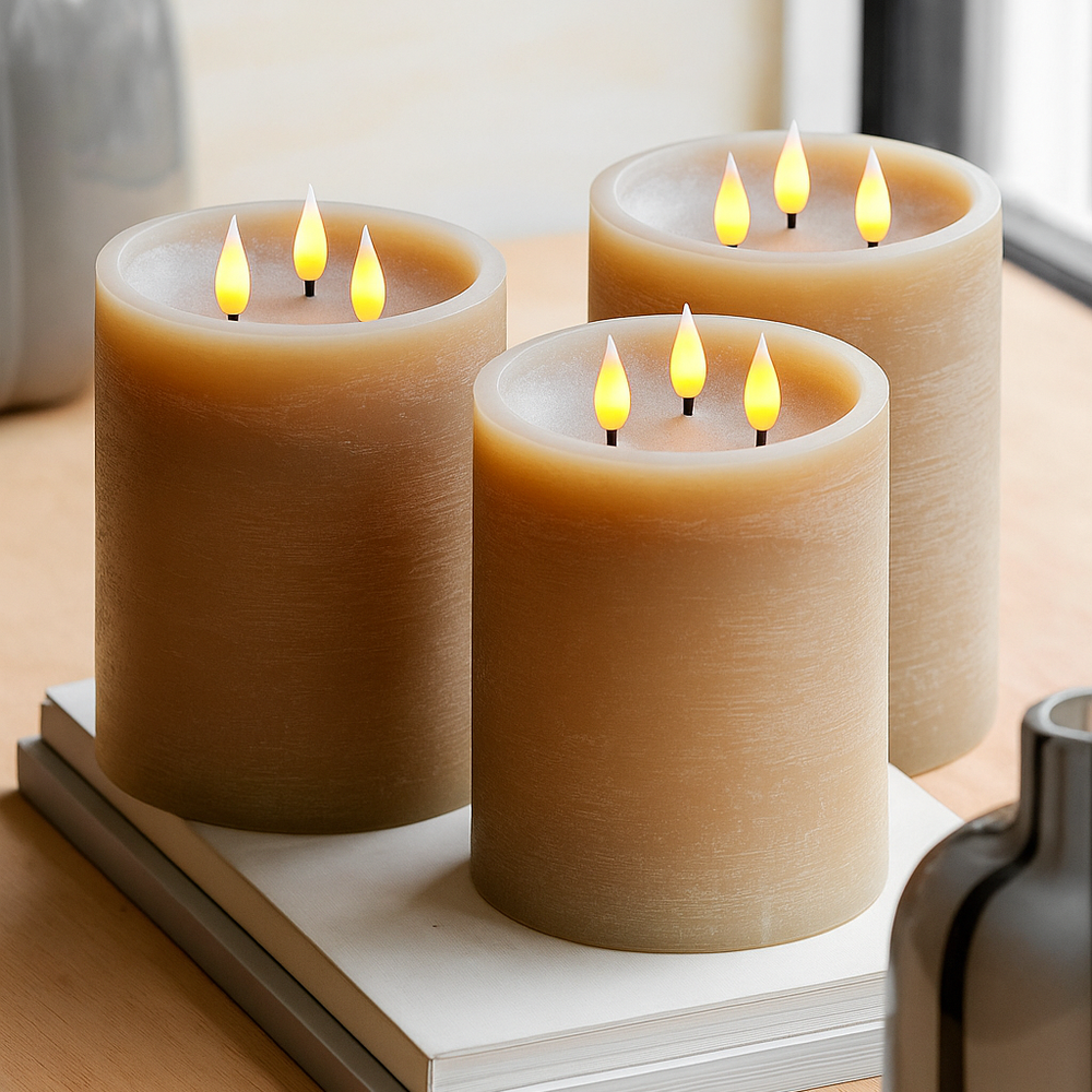 x3 3 Wick LED Candle Warm Grey