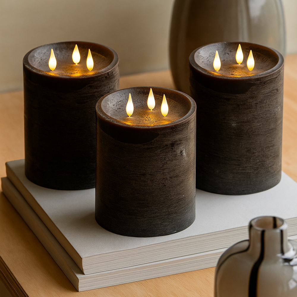 x3 3 Wick LED Candle Mocha
