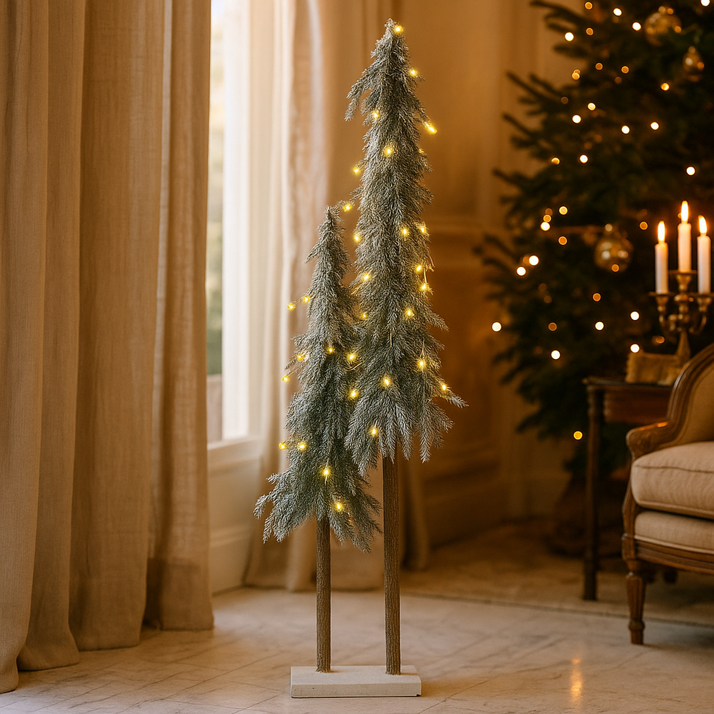 Light Up Trees On Wooden Base