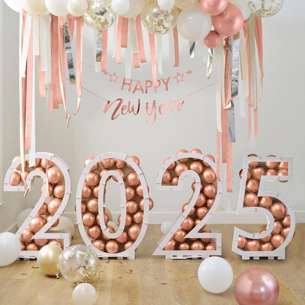 Rose Gold 2025 Happy New Year Balloon Mosaic