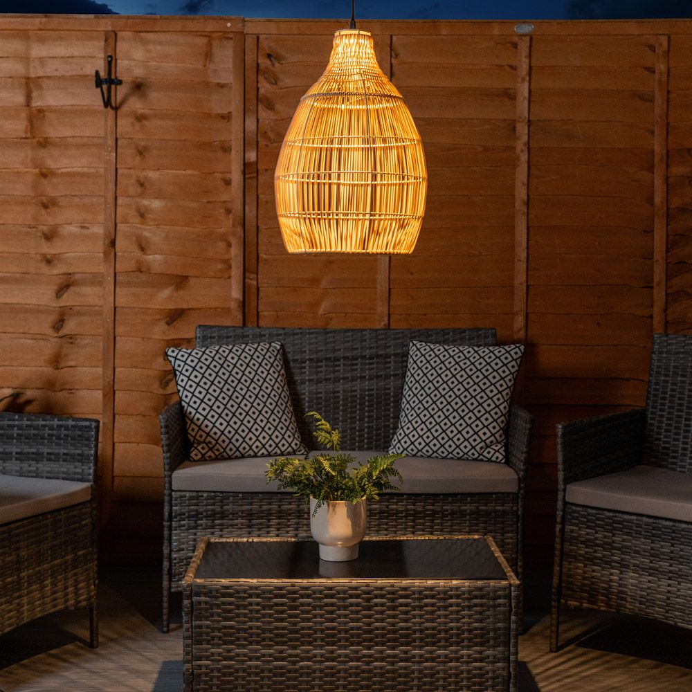 x3 Wicker Solar Pendant Lights Teardrop