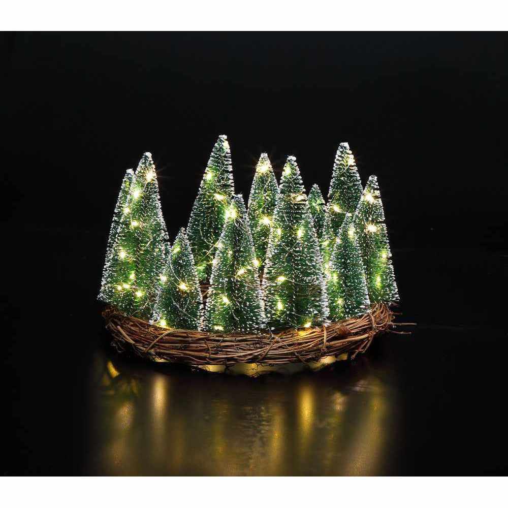 2x Bristle Tree Table Wreath Lights & 6x LED Pillar Candles