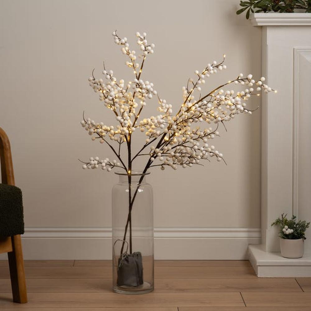 Pre-lit White Berry Branch