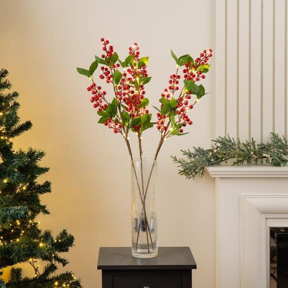 x3 Pre-Lit Berry Stems