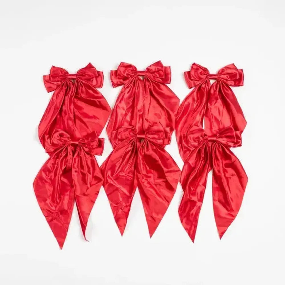 x24 Satin Bow Clip Red