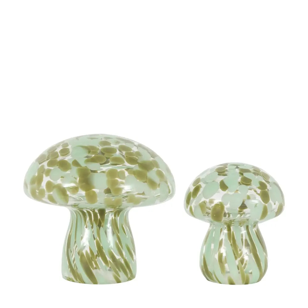 x2 Confetti Glass Mushrooms Green