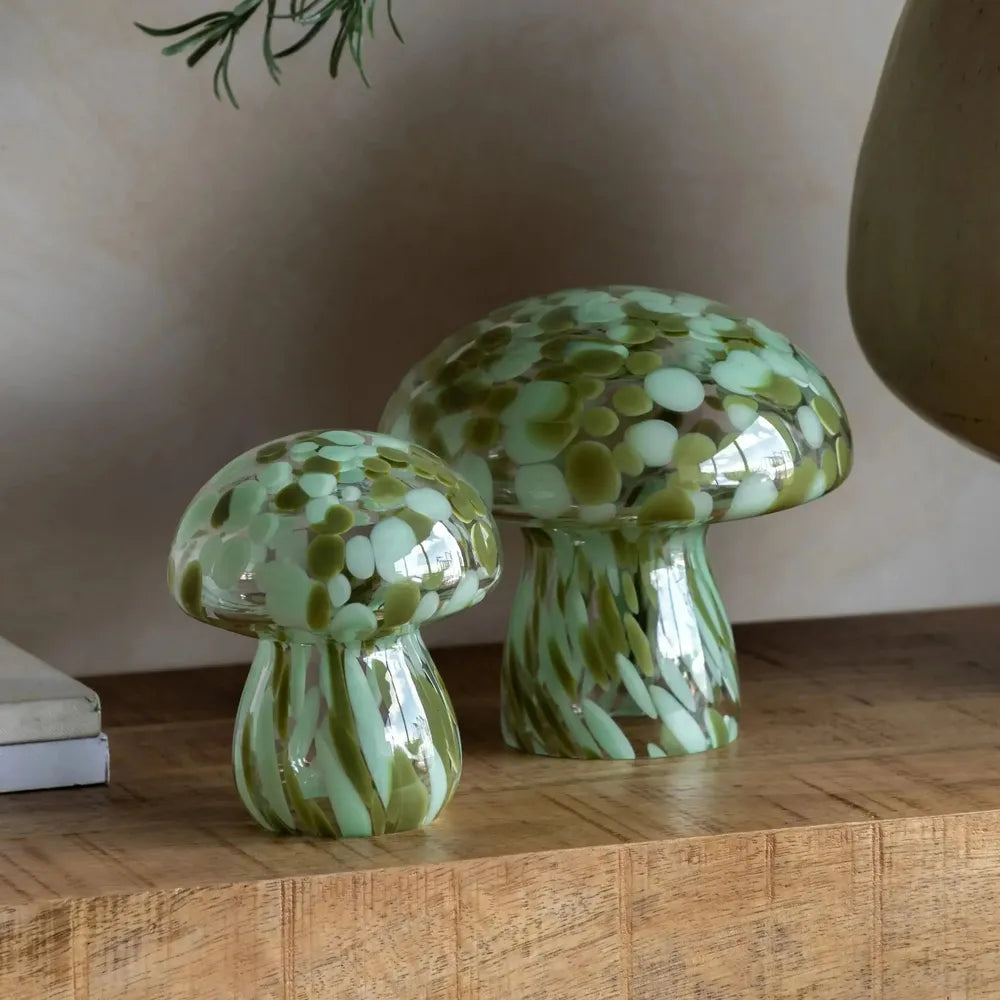 x2 Confetti Glass Mushrooms Green