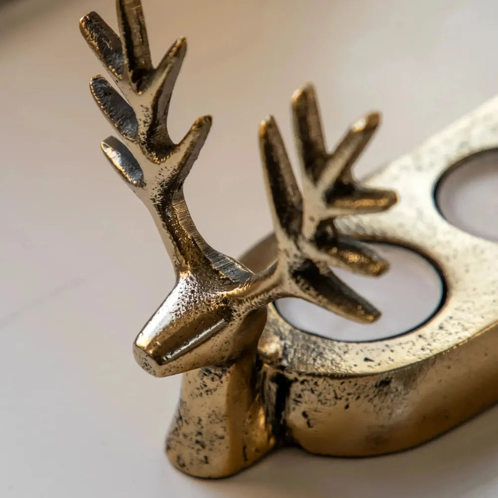 x4 Stag Gold Trio Tealight Holder