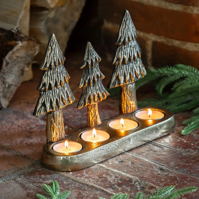 x2 Xmas Tree Tealight Holder Gold