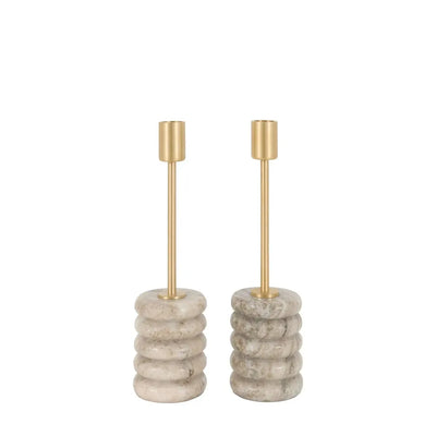 x2 Novi Gold Candle Stick Beige Marble