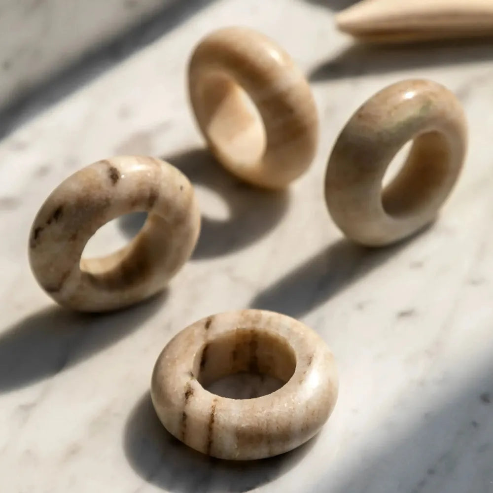 x4 Novi Napkin Rings Beige Marble