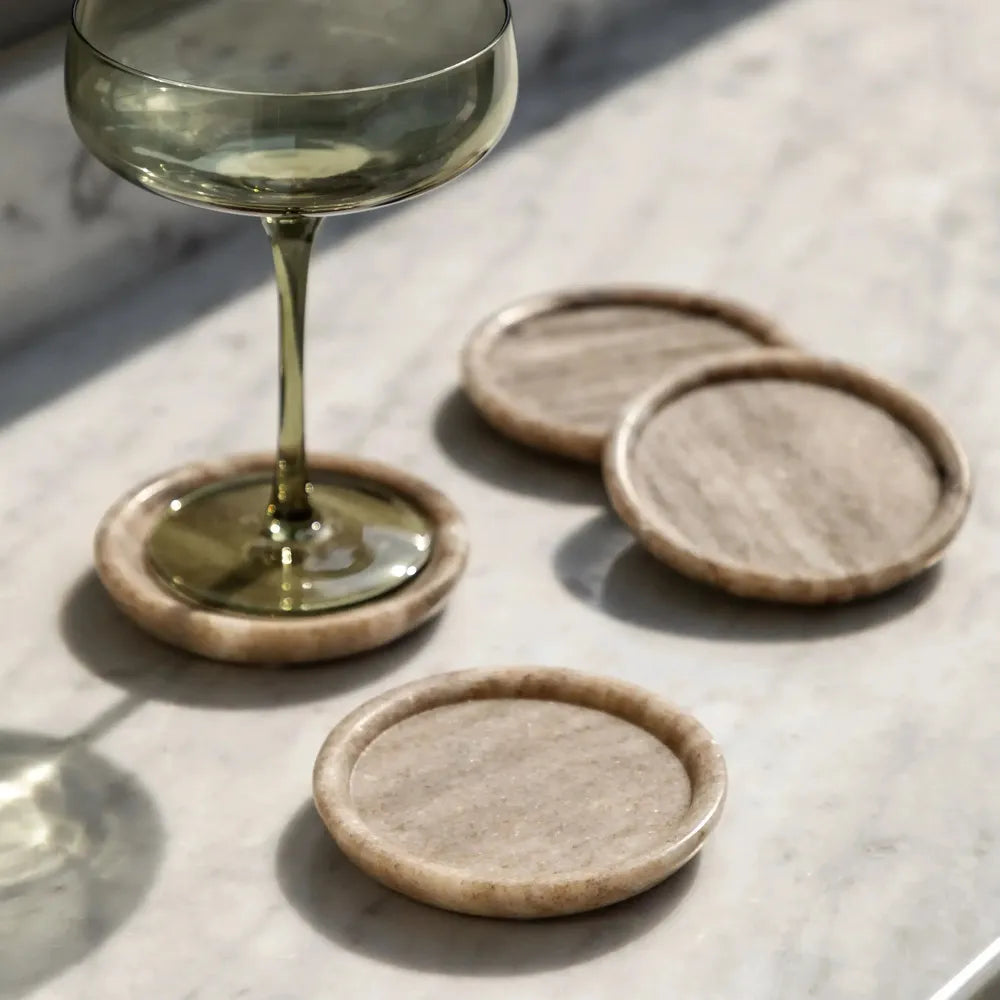 x4 Novi Round Coasters Beige Marble