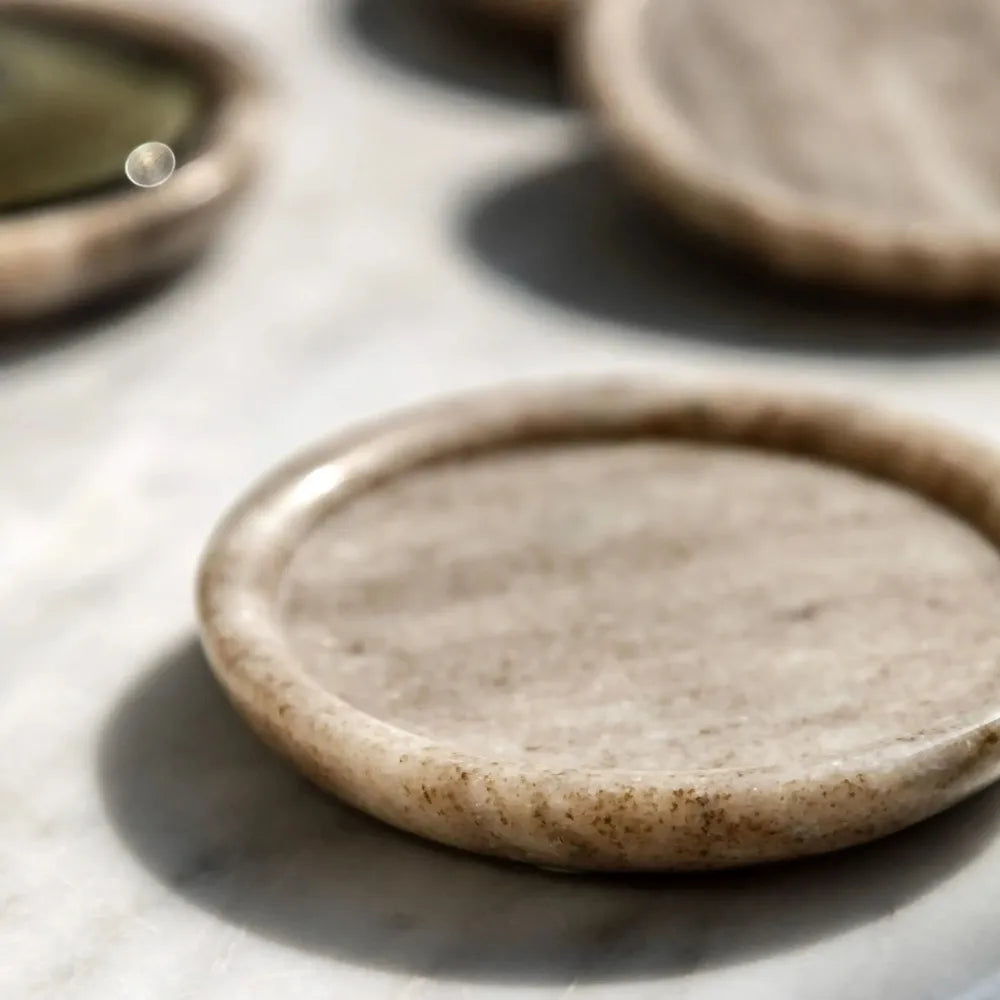 x4 Novi Round Coasters Beige Marble