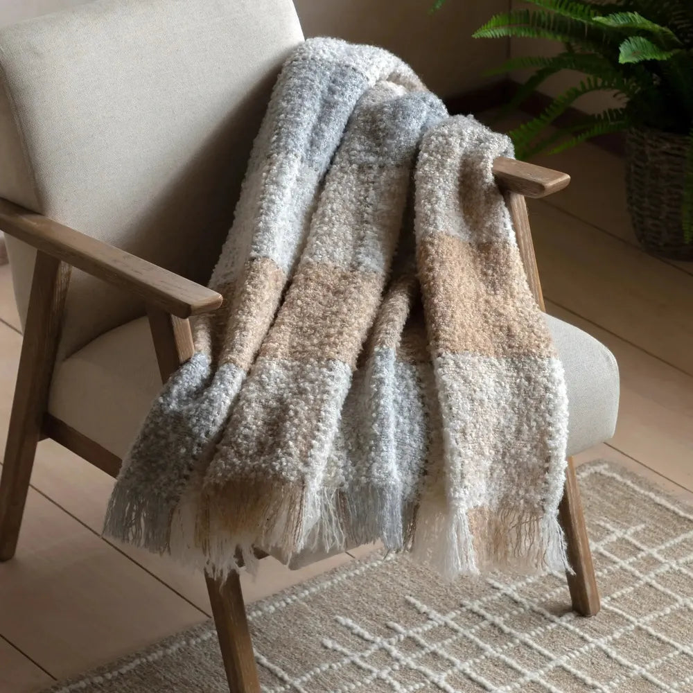 Autumn Check Boucle Throw Natural