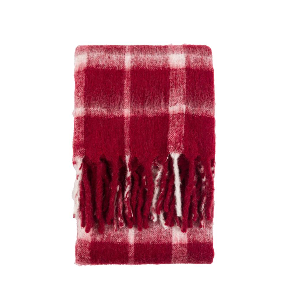 Heritage Check Faux Red Mohair Throw