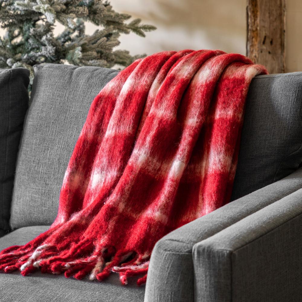Heritage Check Faux Red Mohair Throw