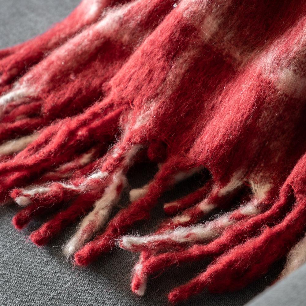 Heritage Check Faux Red Mohair Throw