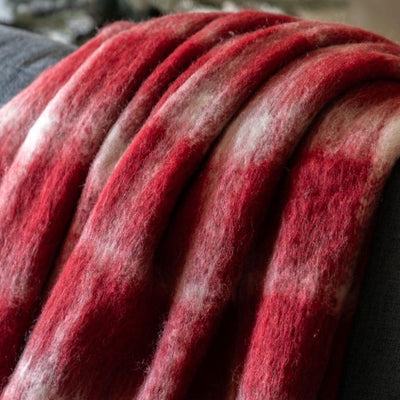 Heritage Check Faux Red Mohair Throw
