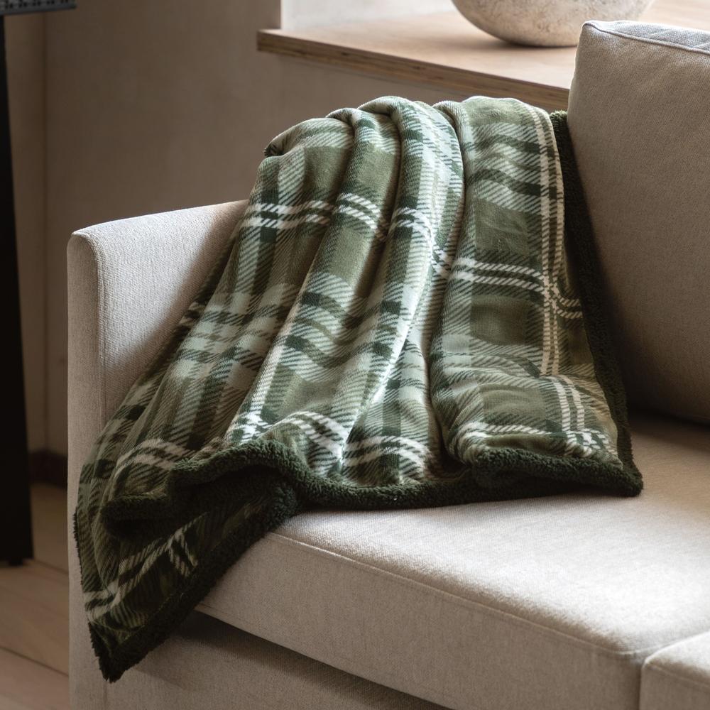 Tartan Sherpa Throw Olive