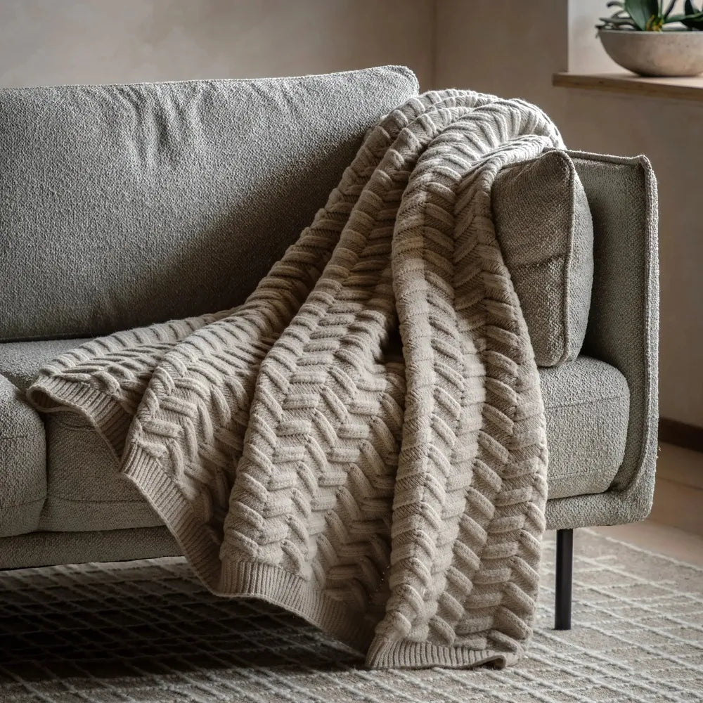 Herringbone Woven Knit Throw Natural