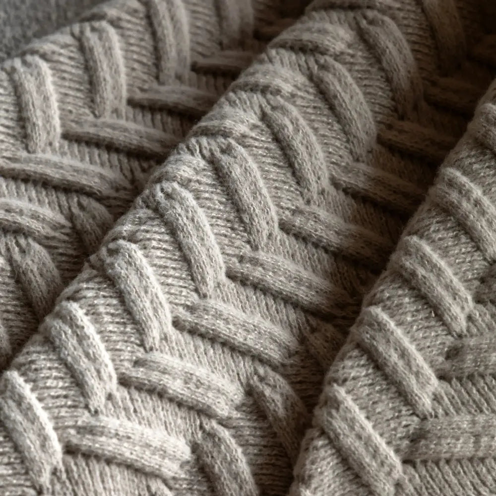 Herringbone Woven Knit Throw Natural