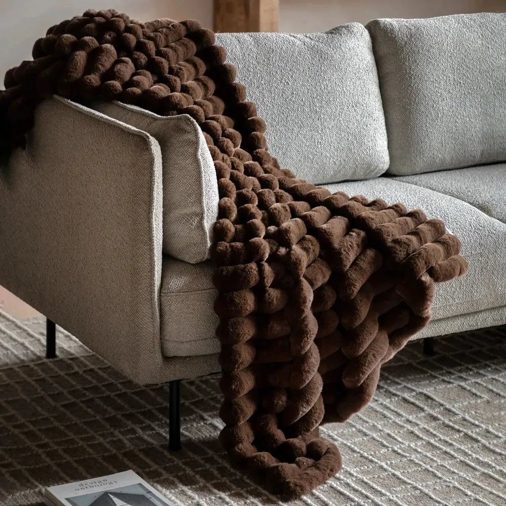 Ribbed Faux Fur Throw Chocolate