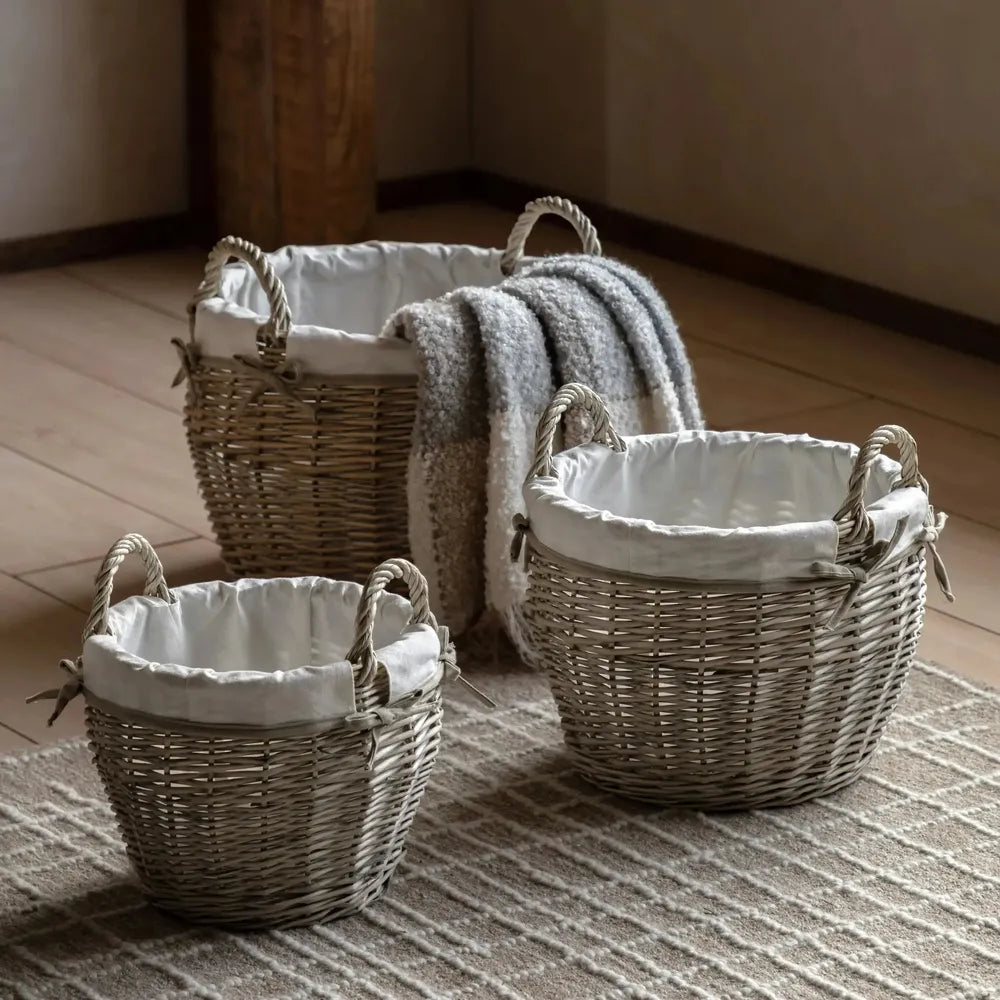 x2 Aro Round Lined Baskets Natural