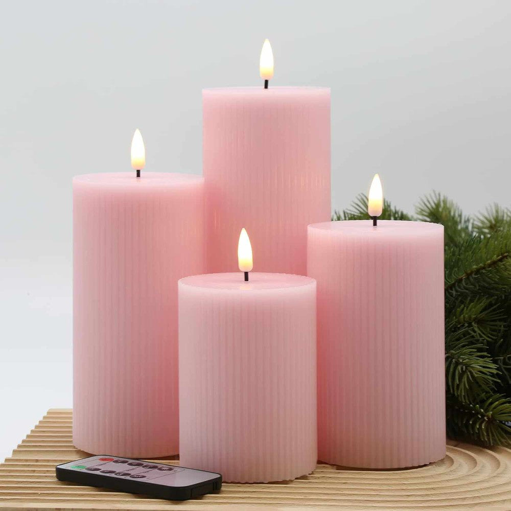 x4 Ribbed Pillar Candle Pink – NEST & FLOWERS