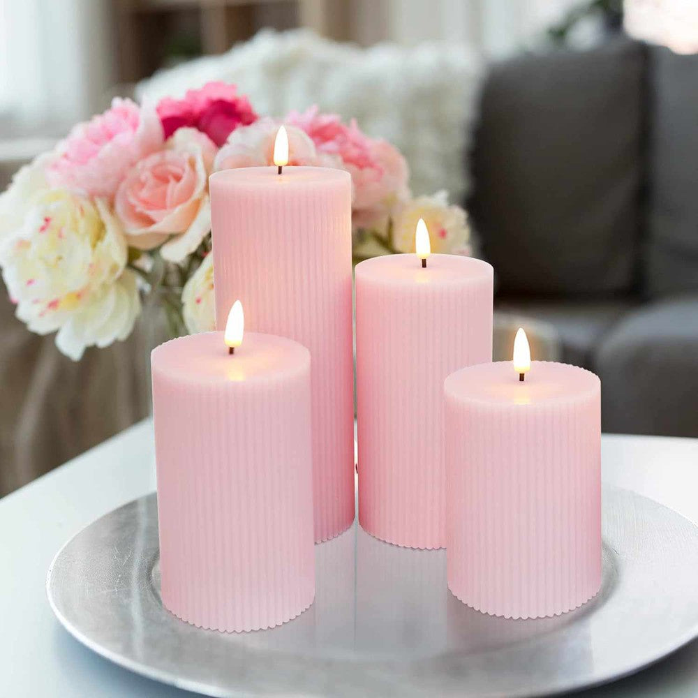 x4 Ribbed Pillar Candle Pink