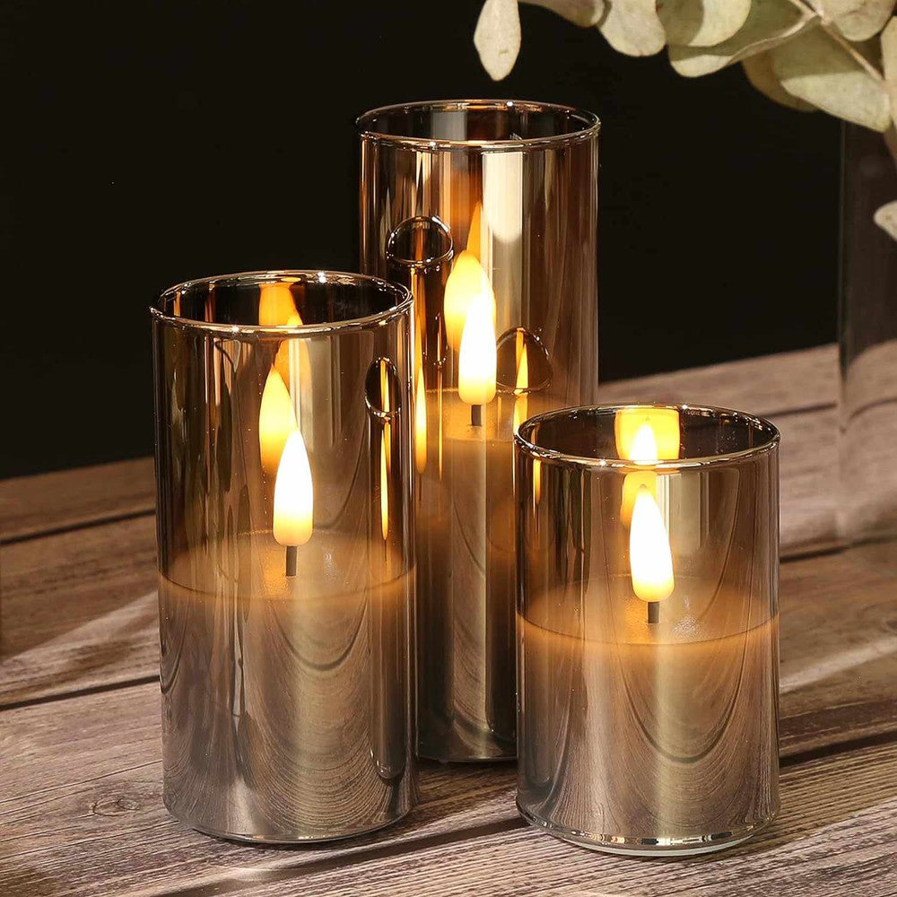 x5 Grey LED Glass Candle Pack