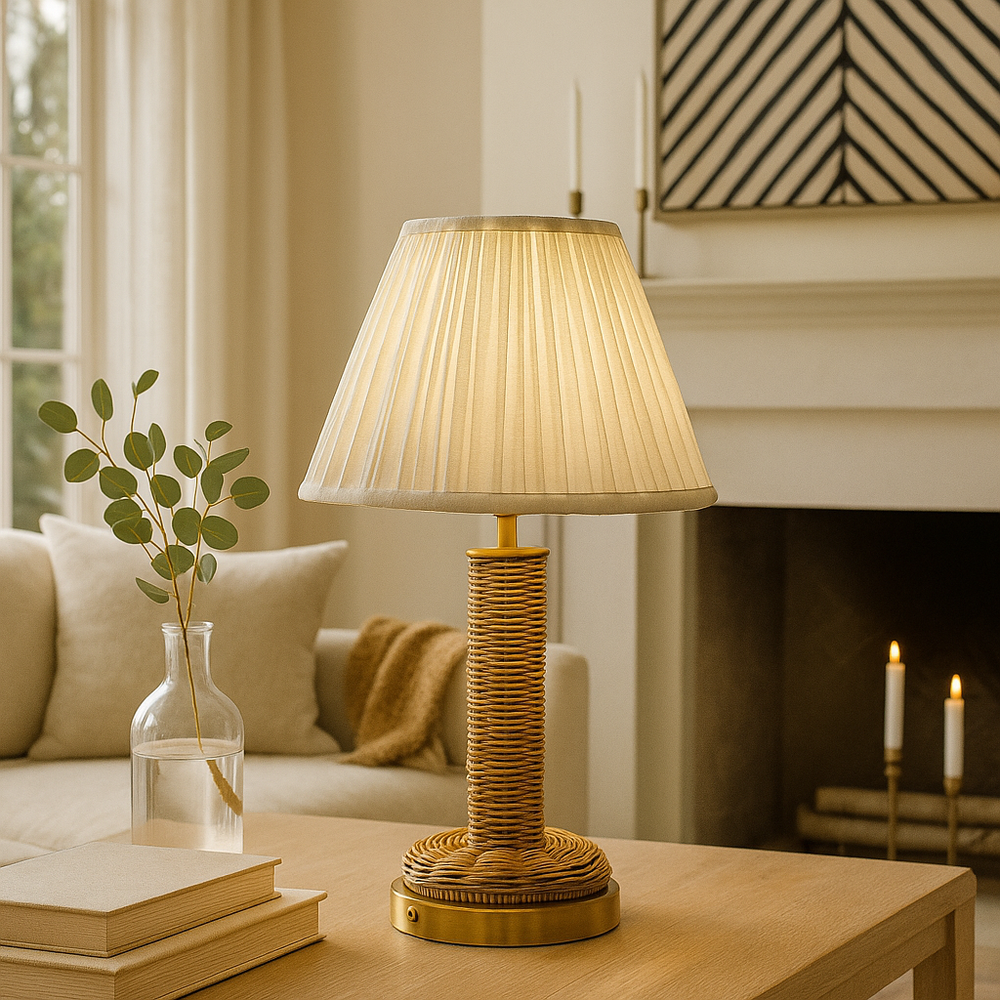 Lux Rattan Re-chargeable Table Lamp Cream