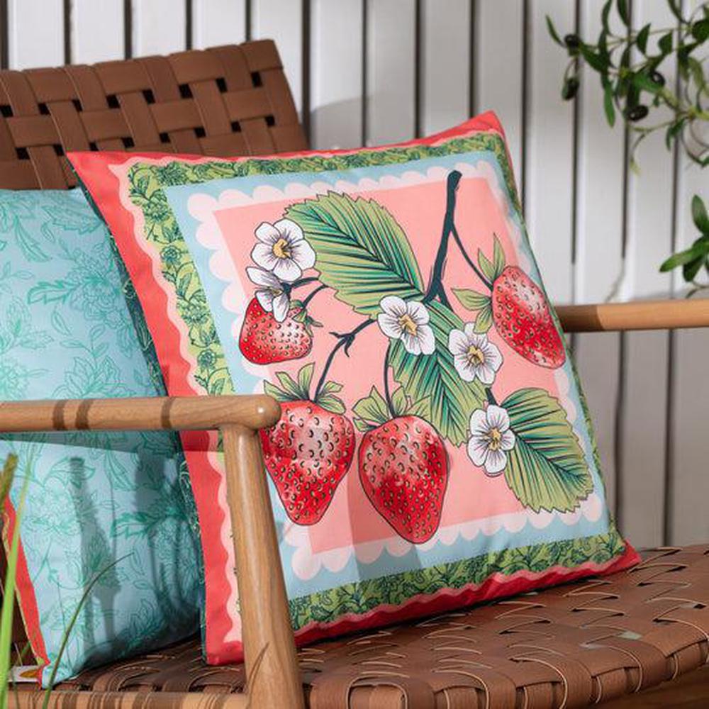 Anemone Strawberries Outdoor Pillow Multi