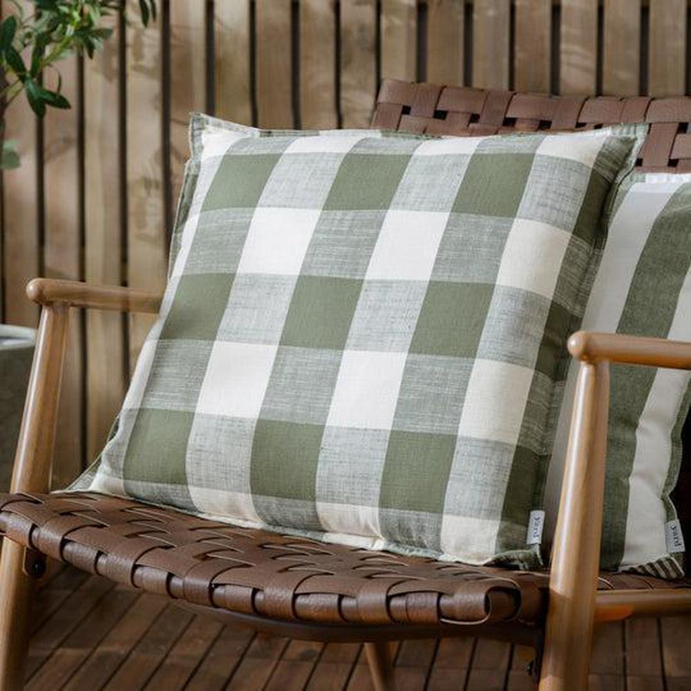 Chesil Check Cotton Outdoor Pillow Moss