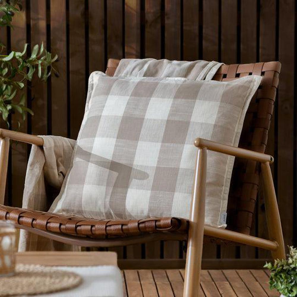 Chesil Check Cotton Outdoor Pillow Beige