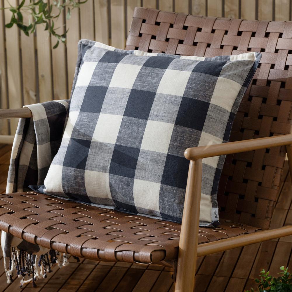 Chesil Check Cotton Outdoor Pillow Navy