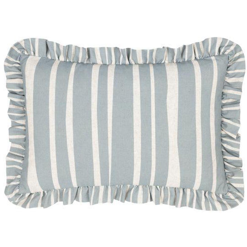 Carmon Stripe Ruffle Pillow Linen Blue