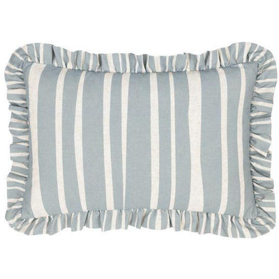 Carmon Stripe Ruffle Pillow Linen Blue