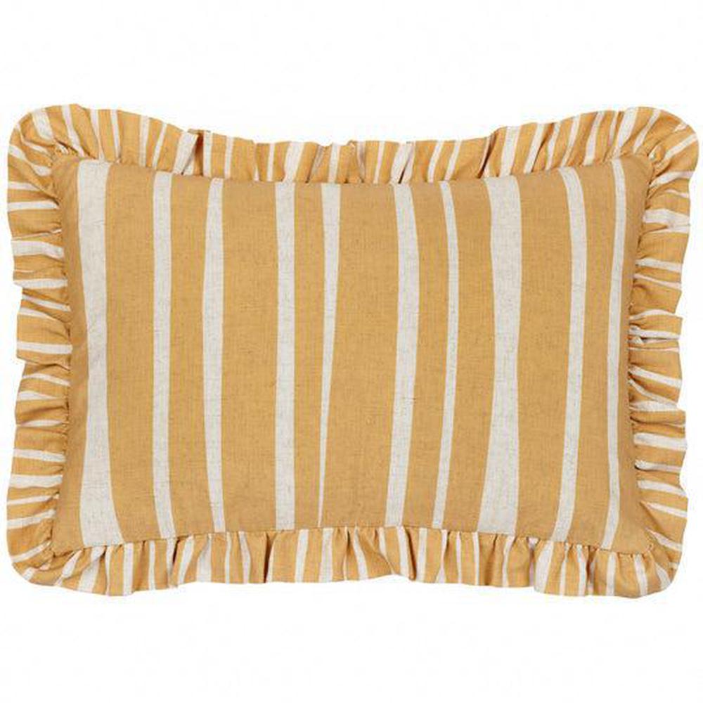 Carmon Stripe Ruffle Pillow Linen Ochre