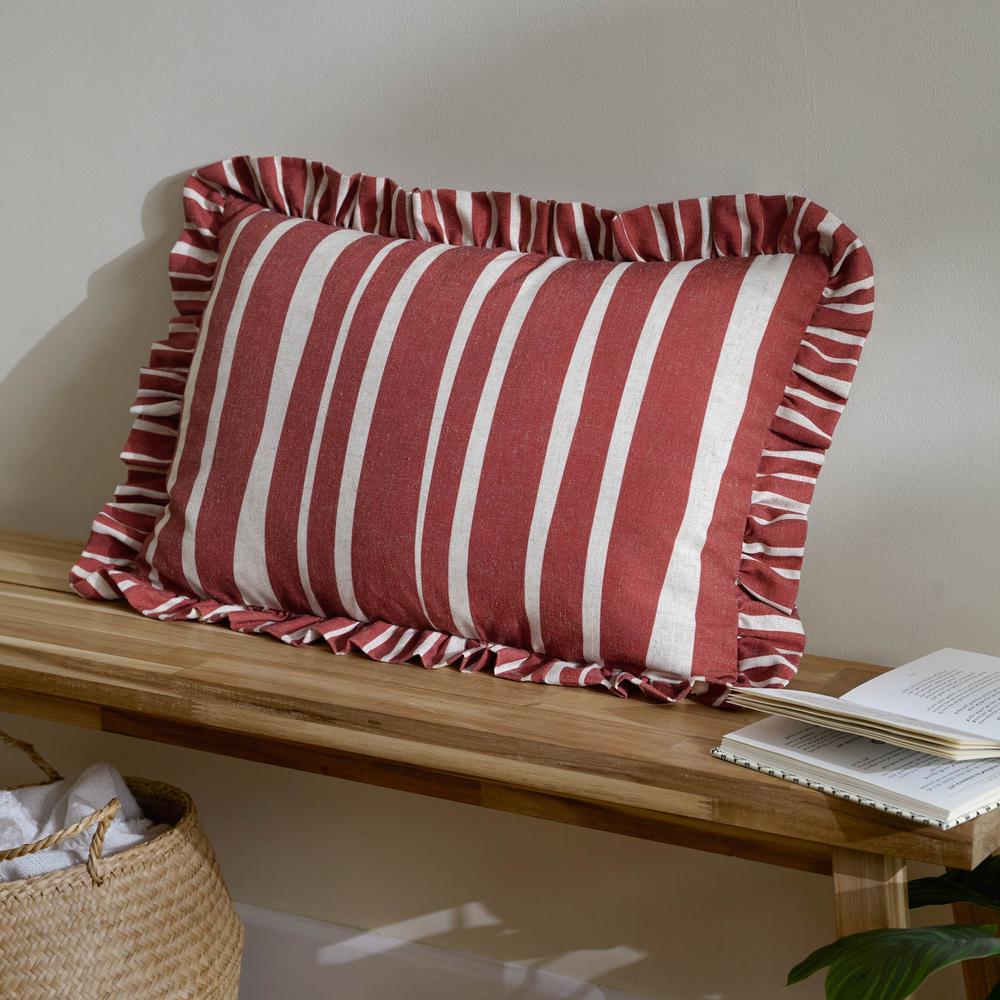 Carmon Stripe Ruffle Pillow Linen Red