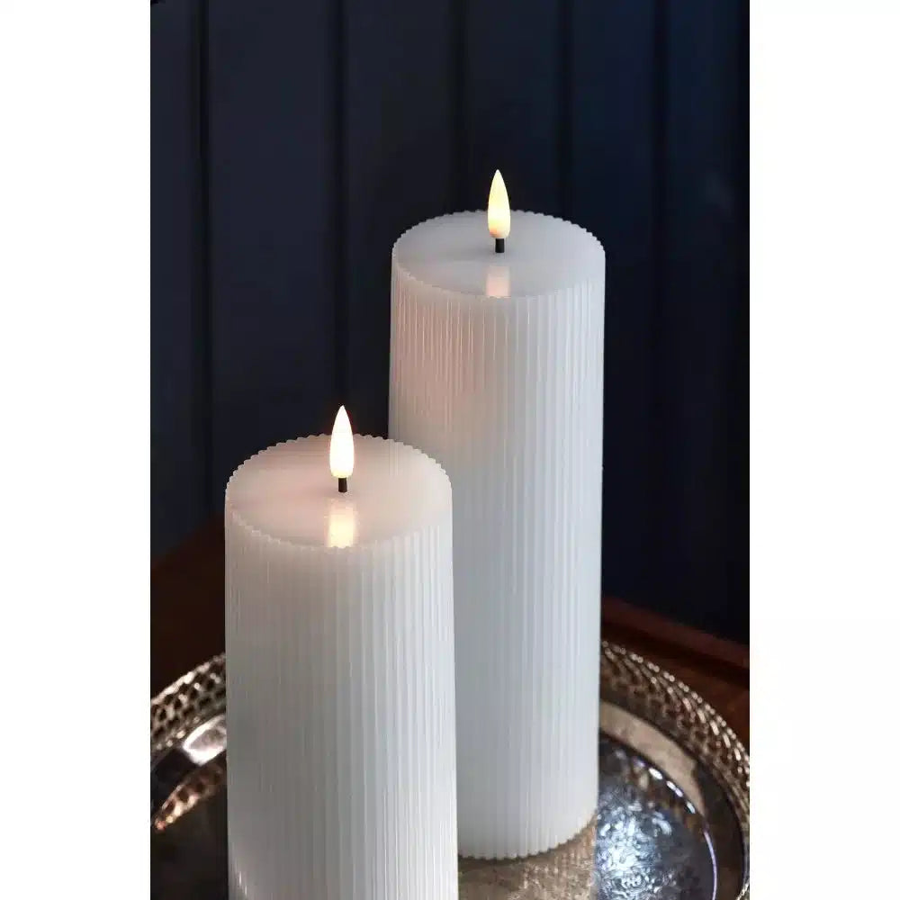 x2 Ribbed Pillar Candle White
