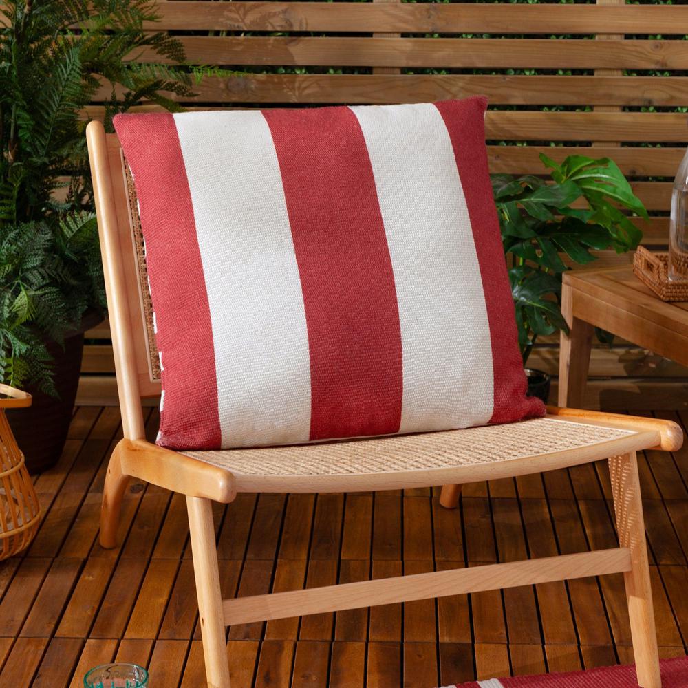 Deck Stripe Woven Outdoor Pillow White Red