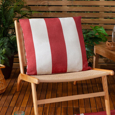 Deck Stripe Woven Outdoor Pillow White Red