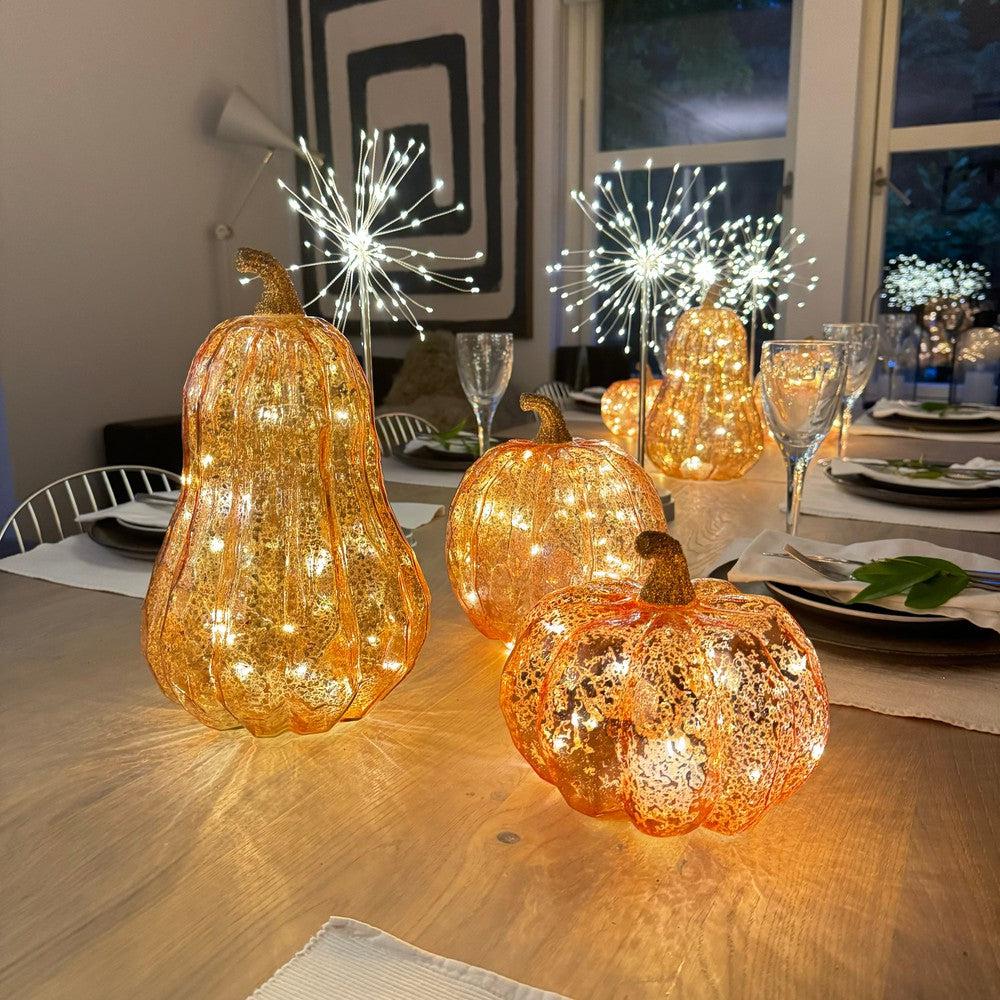 x3 Large Fall Glass Pumpkin Lights