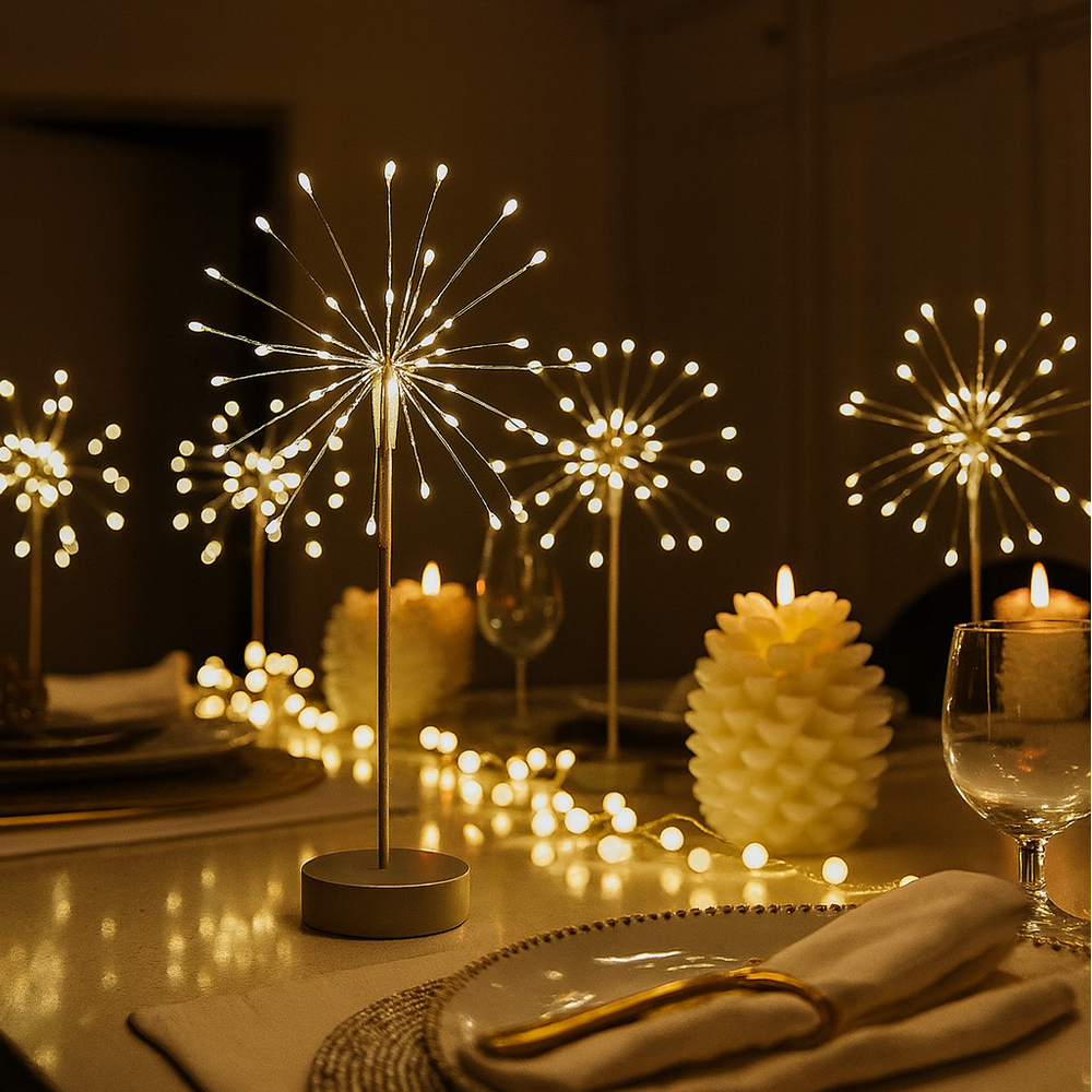 Starburst Table Lamps Silver & Pinecones Pack