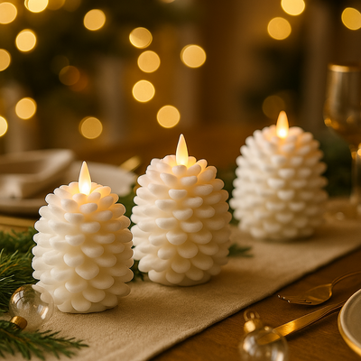 x6 Pinecone LED Candles White
