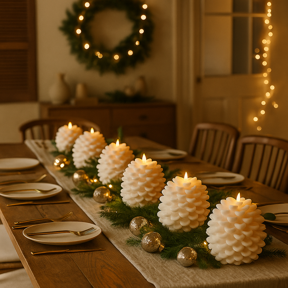 x6 Pinecone LED Candles White