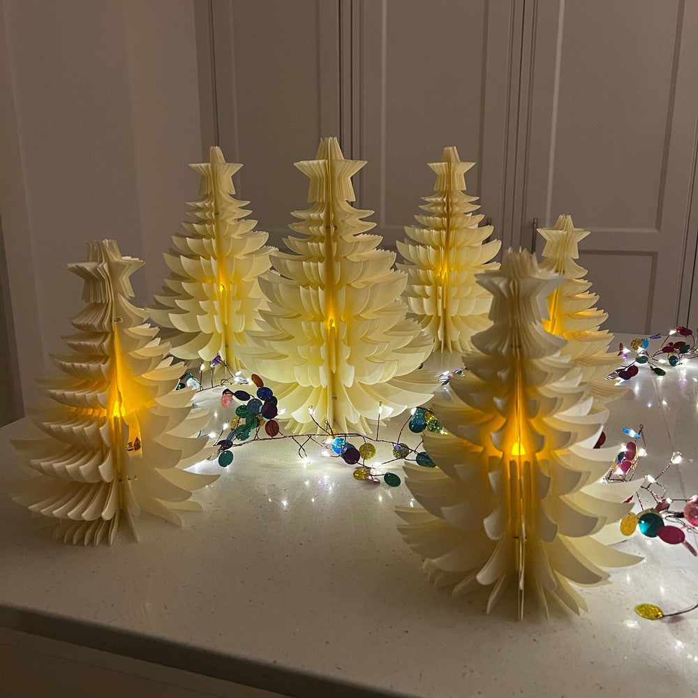 x6 Cream Paper Trees With Confetti Lights