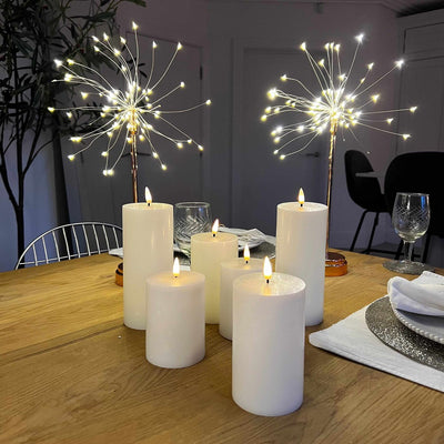 4x Copper Starburst Lights & x6 Pillar Candles