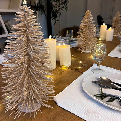 x3 Glittered Brush Trees & x6 Pillar Candles & Garland
